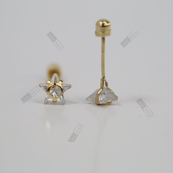 14K Solid Gold Clear Star Stud Earrings • Faceted Crystal Look. - Picture 5 of 8